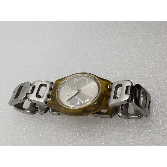 Swatch 2002 Big White numbers Metal bracelet Vintage Starburst Silver Dial Jelly - Picture 8 of 8